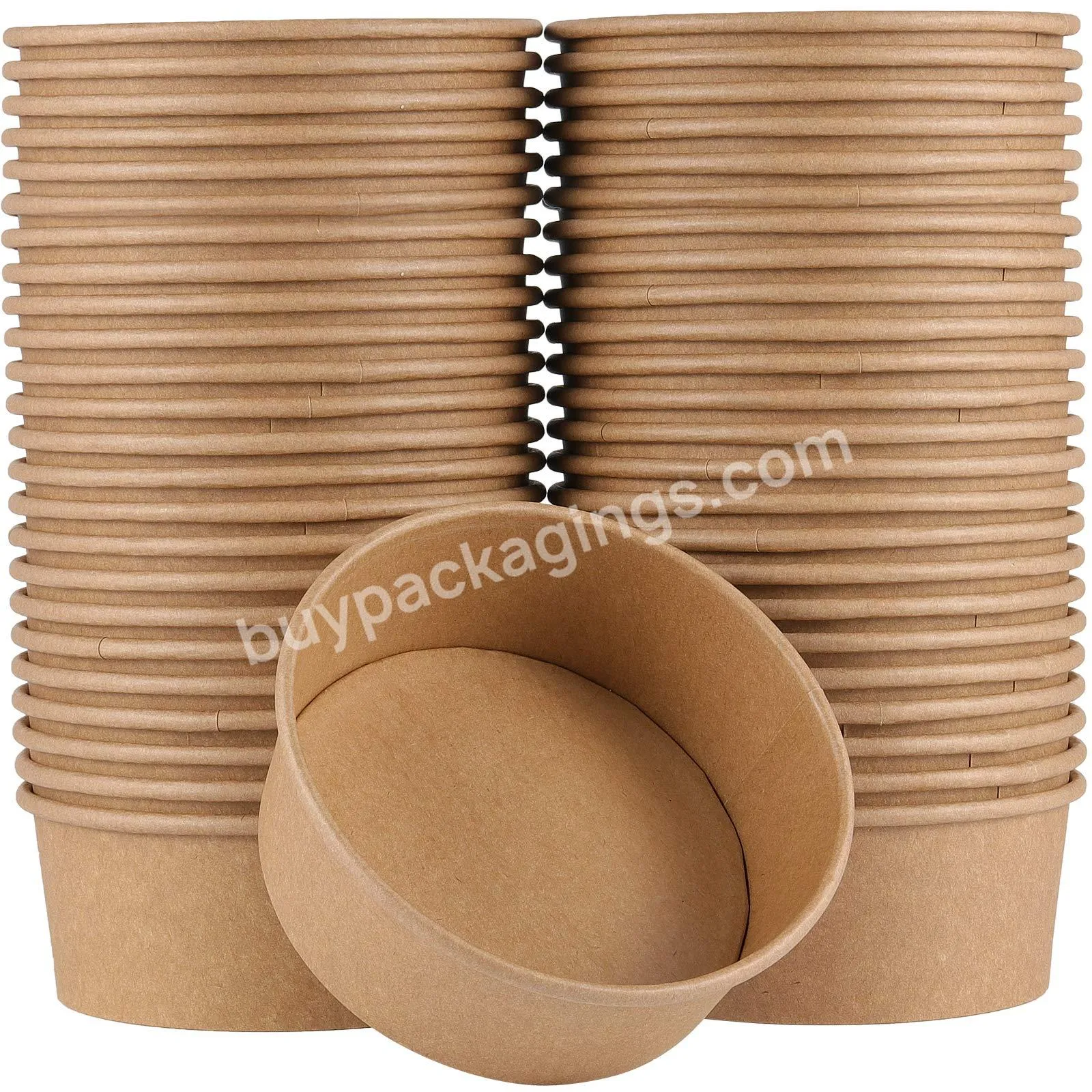 Compostable Disposable Food Package Kraft Salad Bowl 500ml With Clear Lid For Salad Sushi Ramen Rice