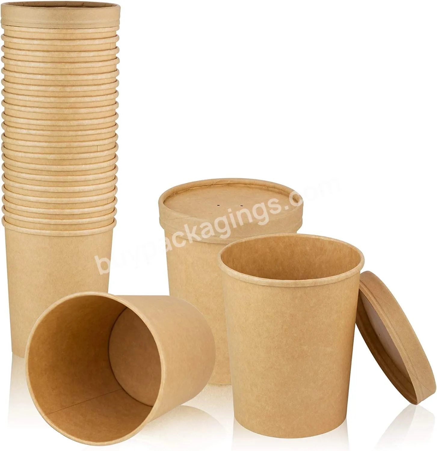 Compostable Soup Bowl White Kraft Paper Hot Soup Cup Bowl With Lid For Hot Soup Food