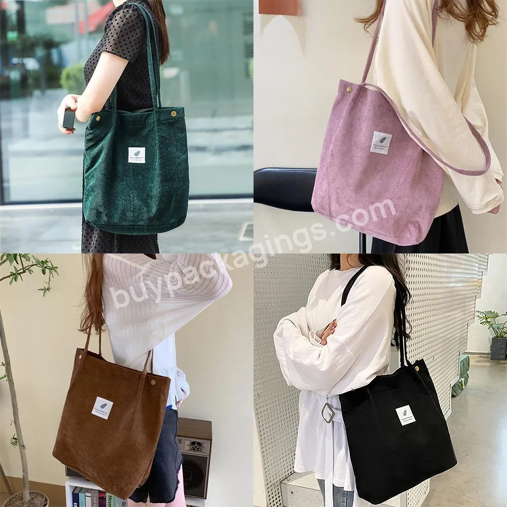 Corduroy Bag Handbags For Women Shopping Shoulder Bag Reusable Tote Female With Button Storage Bag 2022 New