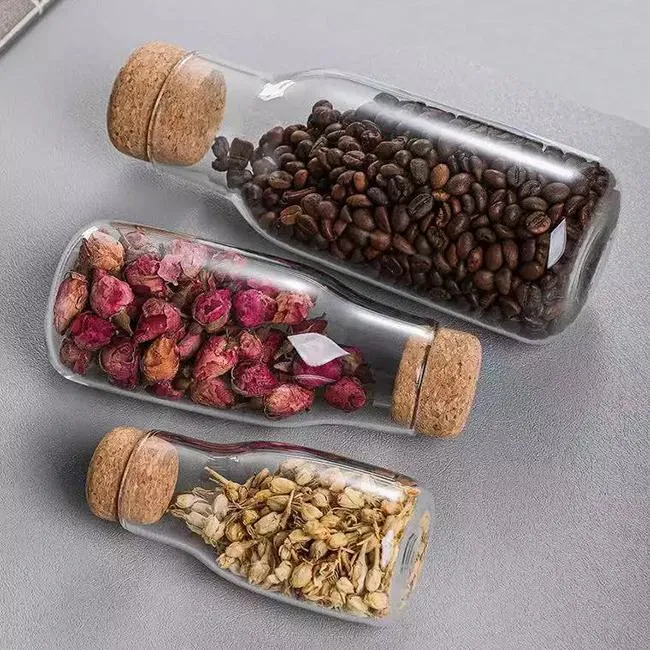 Cork glass storage jar Coffee bean storage jar Household dry fruit multi-grain tea spice glass storage bottle Wholesale