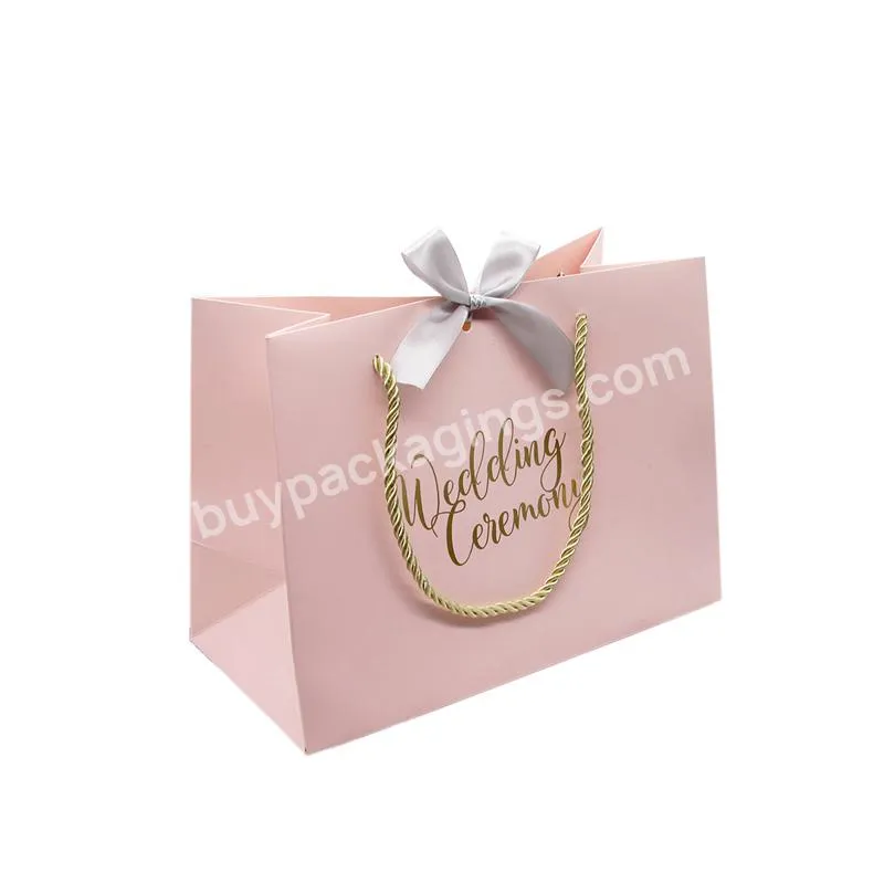 Cost-effective Luxury Handle Marble Paper Bag Custom White Party Printed Return Gift Pack Bags With Ribbon For Wedding Pink