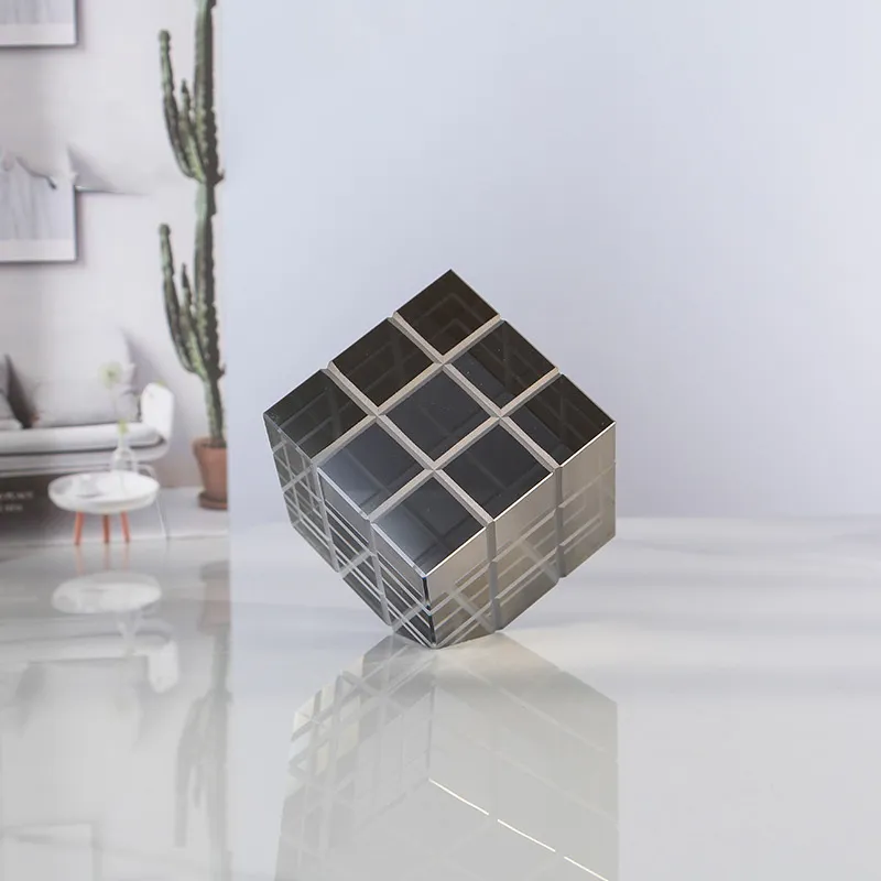 Creative Geometric Crystal Ornaments Modern Simple Cube Shape 3D Glass Material Decoration