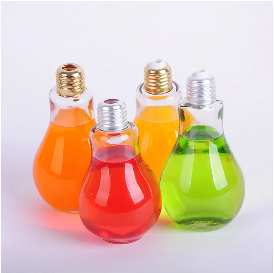 Creative Light Bulb Beverage Bottle Glass Juice Cup Honey Glass Bottle Solar copper wire lamp glass bottle