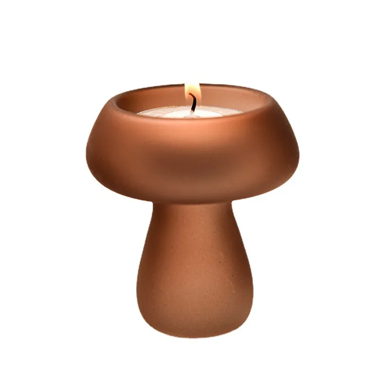 Creative Mushroom Glass Material Holder Colorful Transparent Candle Features Desktop Decorations Candlestick