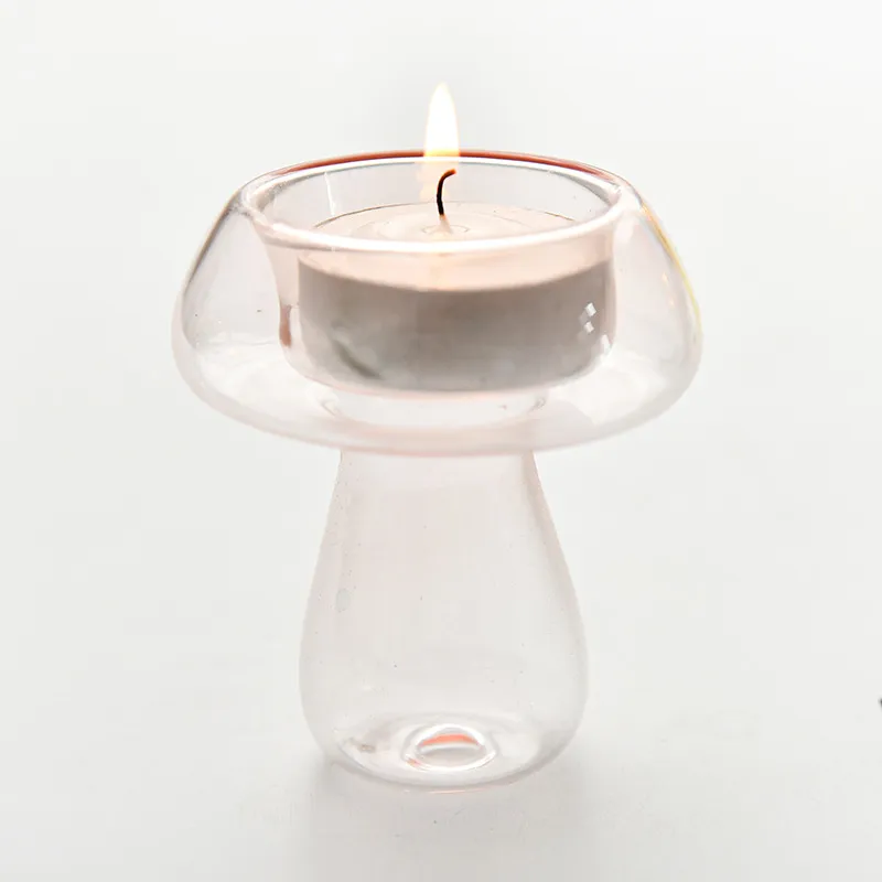 Creative Mushroom Glass Material Holder Colorful Transparent Candle Features Desktop Decorations Candlestick