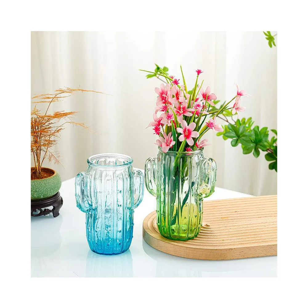 Creative Nordic Colored Cactus For Flowers Arrangement Vase Cheap Price Multiple Color Glass Bottle