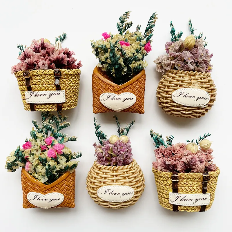 Creative Small Refrigerator Magnet Fresh Flower Basket 3D Fridge Magnet Home Decoration