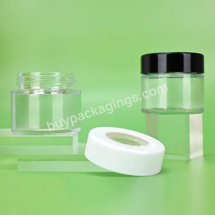 Custom 2oz 3oz 4oz Child Proof Air Tight Bottle Magnifying Viewing Glass Smell Proof Jars With Plastic Squeeze Lid