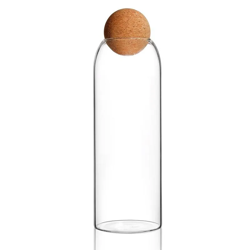 Custom 500ml Food Grade Kitchen Container Bottle Storage Glass Jar With Wooden Cork Lid