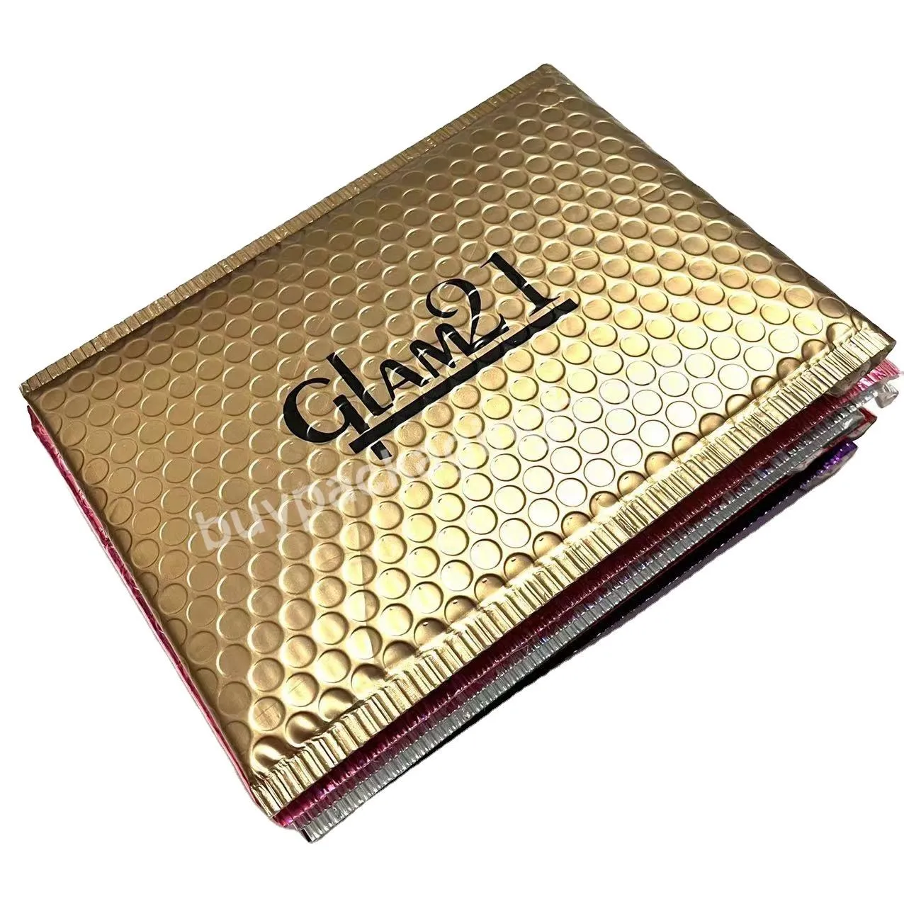 Custom 5x7 Printed Gold Foil Ploy Mailer Bubble Envelope Rose Gold Holographic Bubble Mailers Shipping Mailing Bags