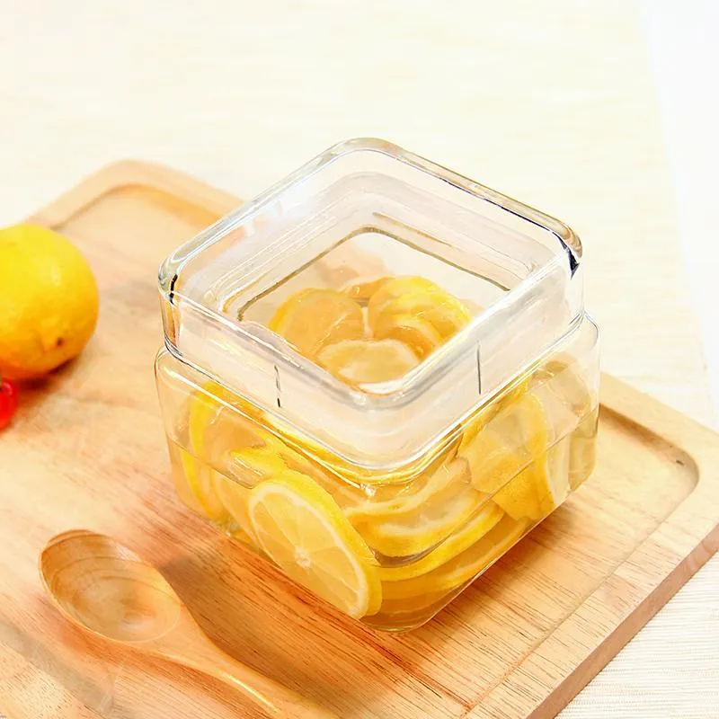 Custom 900ml 1300ml 1700ml 2200ml Food Canisters Cuboid Shaped Clear Glass Jars For  Food With Glass Cap