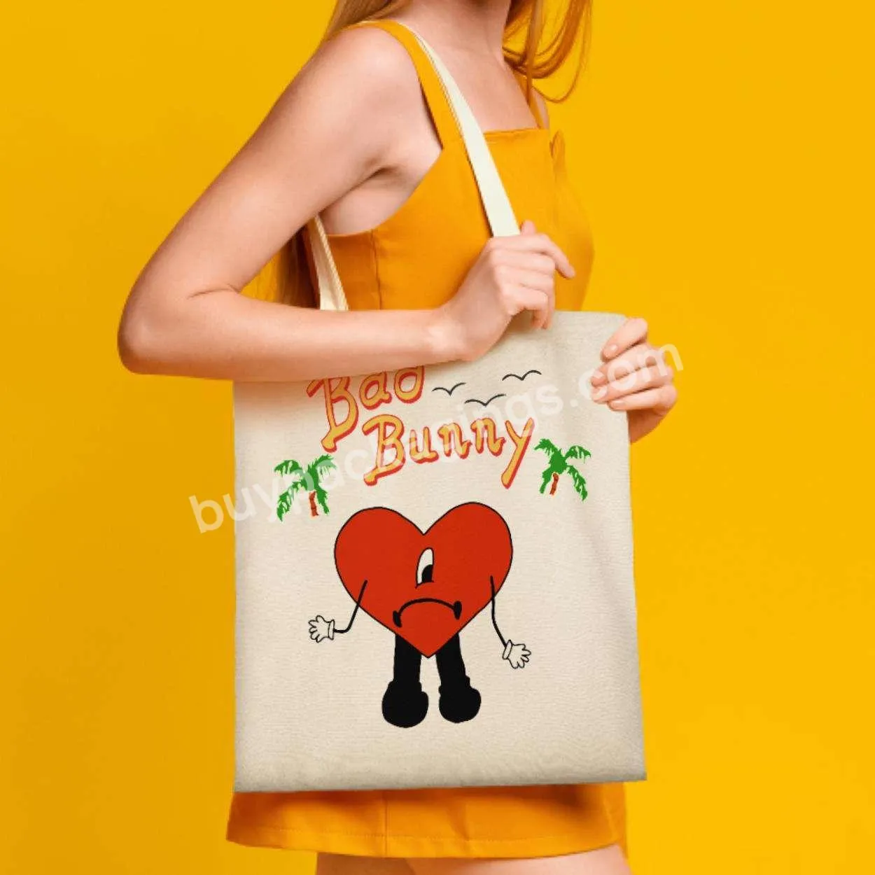 Custom Bad Bunny Tote Bags Reusable Tote Shopping Bags Blank Canvas Wholesale Tote Bags