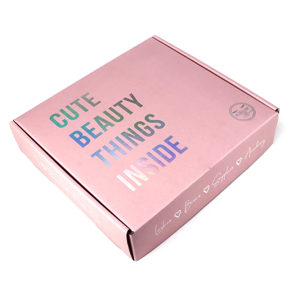 Custom beauty cosmetic mailing press on nail oil packaging shipping corrugated box holographic