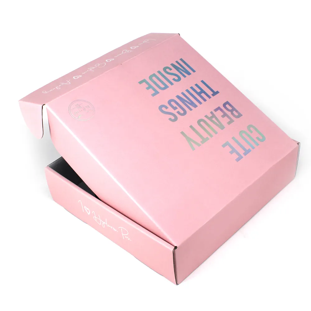 Custom beauty cosmetic mailing press on nail oil packaging shipping corrugated box holographic