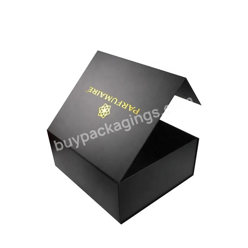 Custom Black Color Gold Hot Stamping Collapsible Storage Folding Gift Box with branded packaging