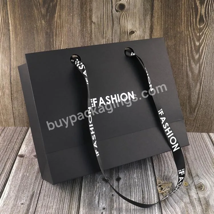 Custom Black Luxury Shopping Paper Clothing Packaging Bag Clothing