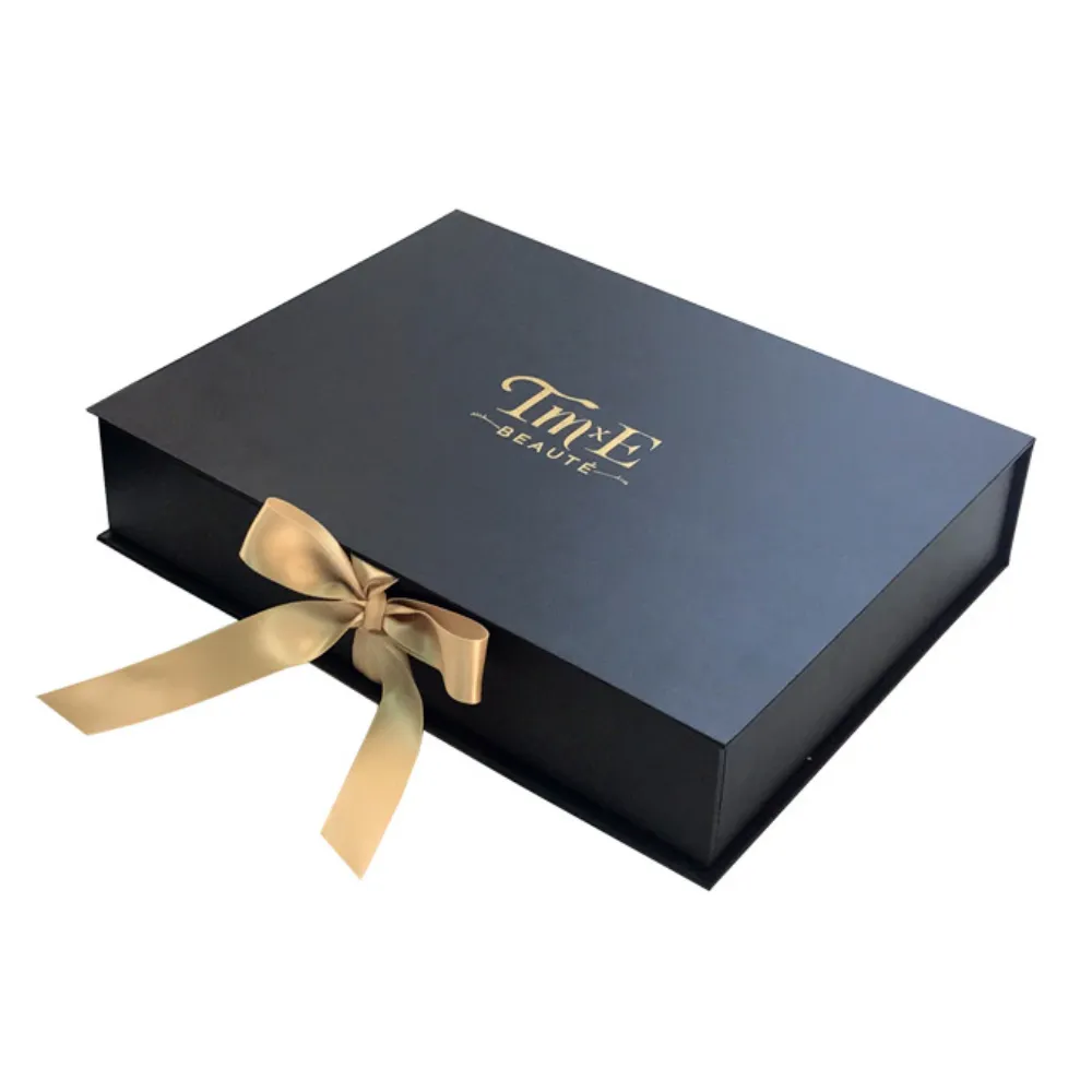 Custom Black Magnetic Gift Box With Foam Insert For Towel Set
