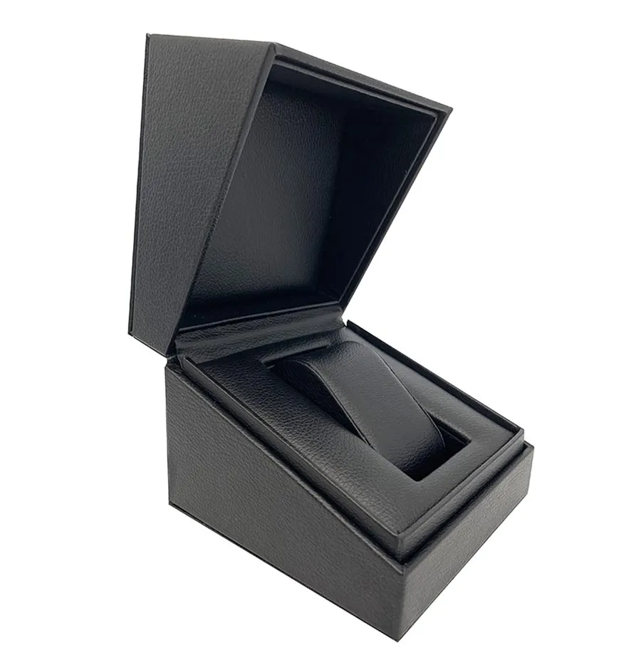 Custom Black PU Leather Foam Pillow Insert Watch Packaging Box With Lid