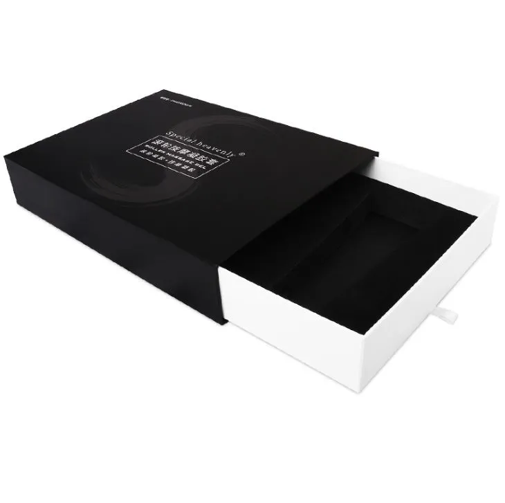 Custom cardboard black and white color  drawer boxes packaging paper drawer storage gift box with foam