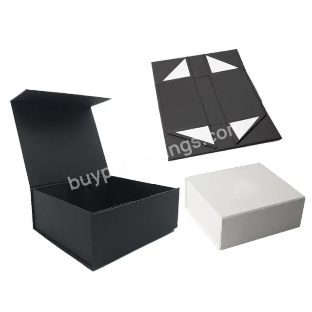 Custom Cardboard Packaging Caja Plegable Magnetic Paper Black Shoe Foldable Folding Gifts Box With Ribbon