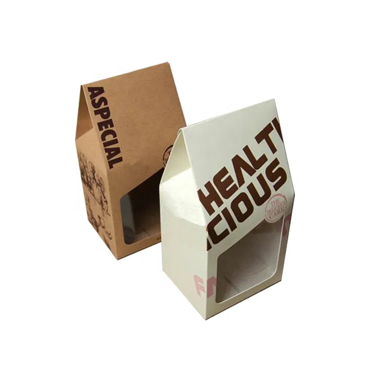 Custom Cheap Brown White Kraft Paper Bakery Bread Box With Clear Window