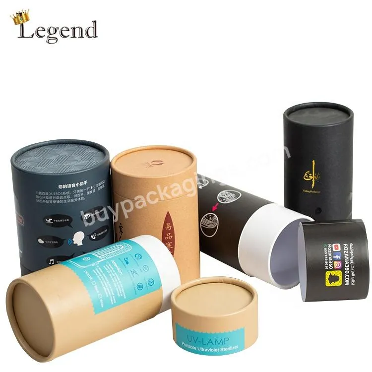 Custom CMYK Printing Recyclable Cardboard paper Material Cylinder Packaging Round Gift Box with Lid Tea Paper Kraft Box
