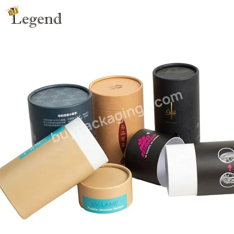 Custom CMYK Printing Recyclable Cardboard paper Material Cylinder Packaging Round Gift Box with Lid Tea Paper Kraft Box