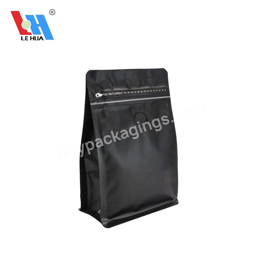 Custom Coffee Bag Flat Bottom Bag Matt Black Eight Side Seal Packaging Coffee Bean Bags With Valve And Zipper