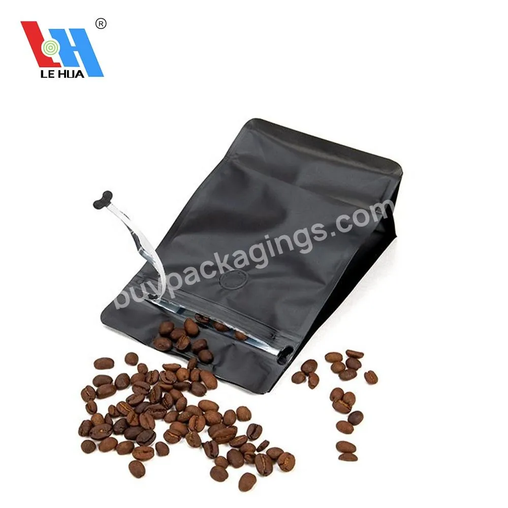 Custom Coffee Bag Flat Bottom Bag Matt Black Eight Side Seal Packaging Coffee Bean Bags With Valve And Zipper