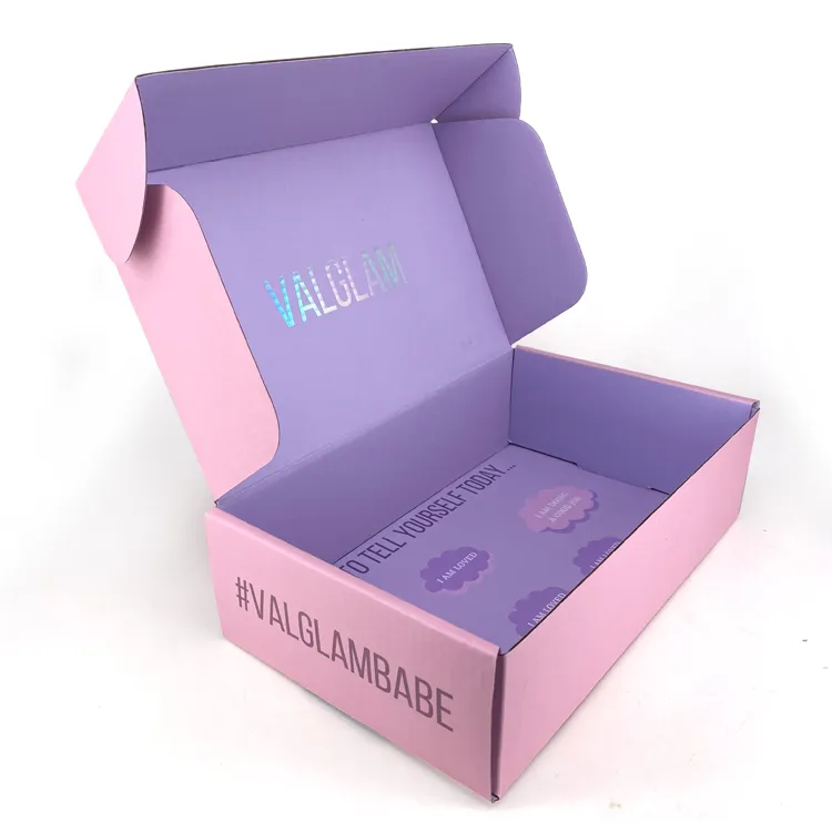 Custom Corrugated Paper Boxes Holographic Pink Shipping Mailer Packaging Box With Logo