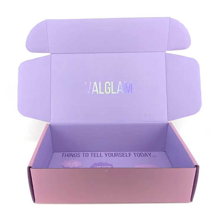 Custom Corrugated Paper Boxes Holographic Pink Shipping Mailer Packaging Box With Logo