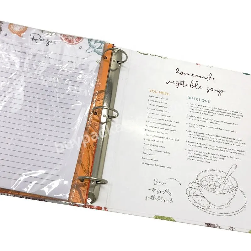 Custom Design 3 Ring Full Page Recipe Book Binder Page Protectors And 6 Dividers For Family Recipe Organizer