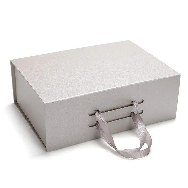 Custom Design  Black Large Rigid Paper Cardboard Gift Packaging Magnetic Folding Box for Wedding Dress