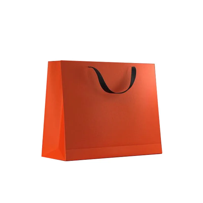 Custom Design Foldable Shopping Paper Bag OEM Orange Color Apparel Gift Bags for Costume Clothing Shoes Packaging