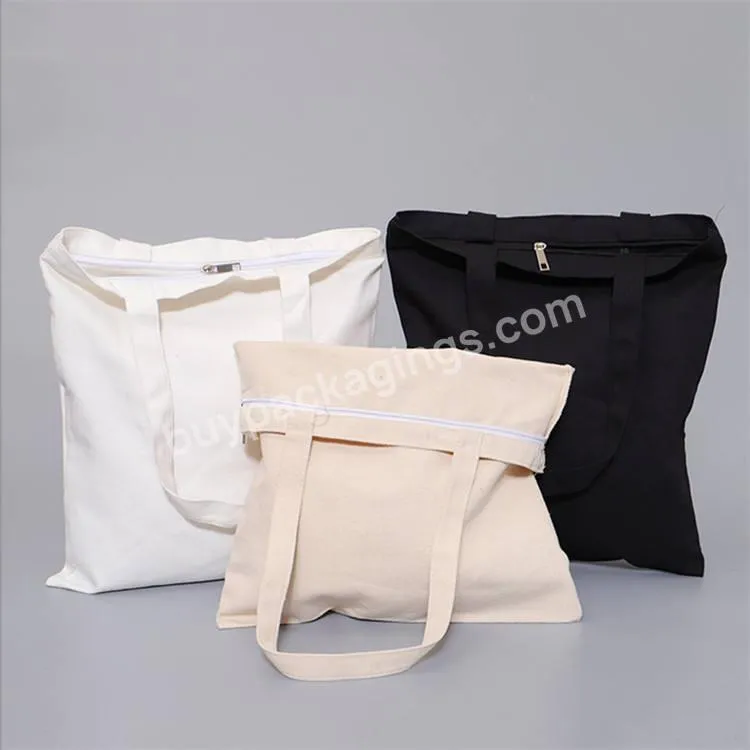 Custom Design Natural Color 100% Cotton Canvas Tote Bag With Zipper