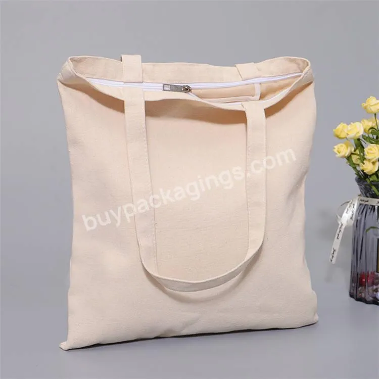 Custom Design Natural Color 100% Cotton Canvas Tote Bag With Zipper