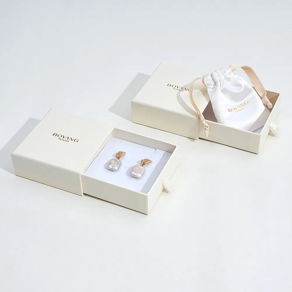 Custom Drawer Paper Necklace Ring Earing Packaging Eco Beige Gift Jewelry Box