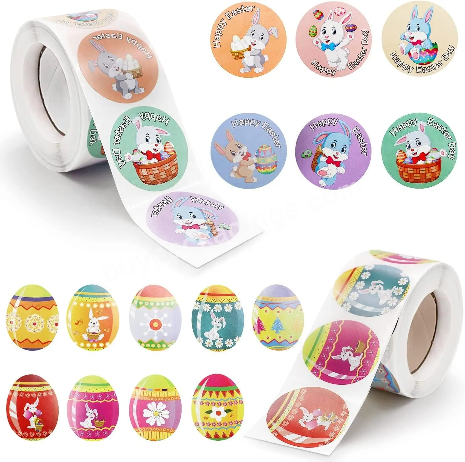 Custom Easter Eggs Bunny Roll Sticker 6 Design Rabbit Stickers And 9 Design Eggs Stickers For Envelope Party Kids Games Bag