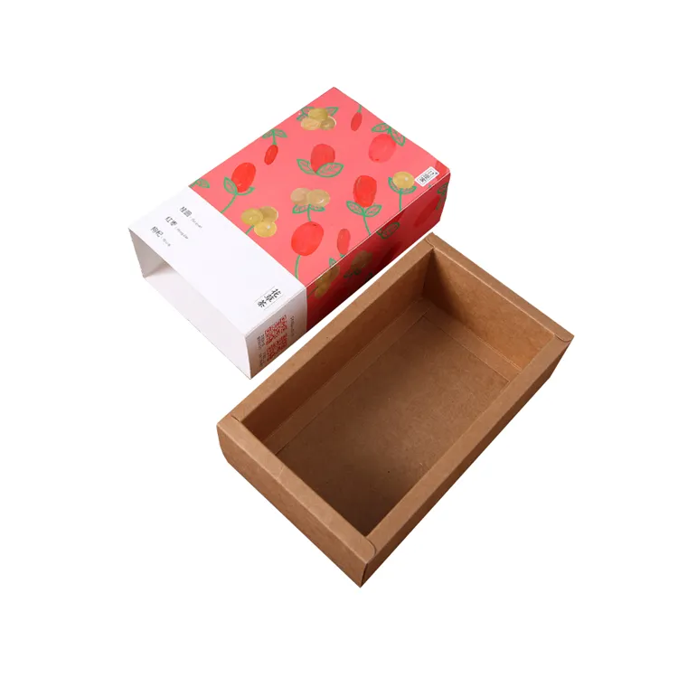 Custom Eco Friendly Drawer Box Flat Cardboard Kraft Paper Packaging Beauty Tea Gift Packaging Box