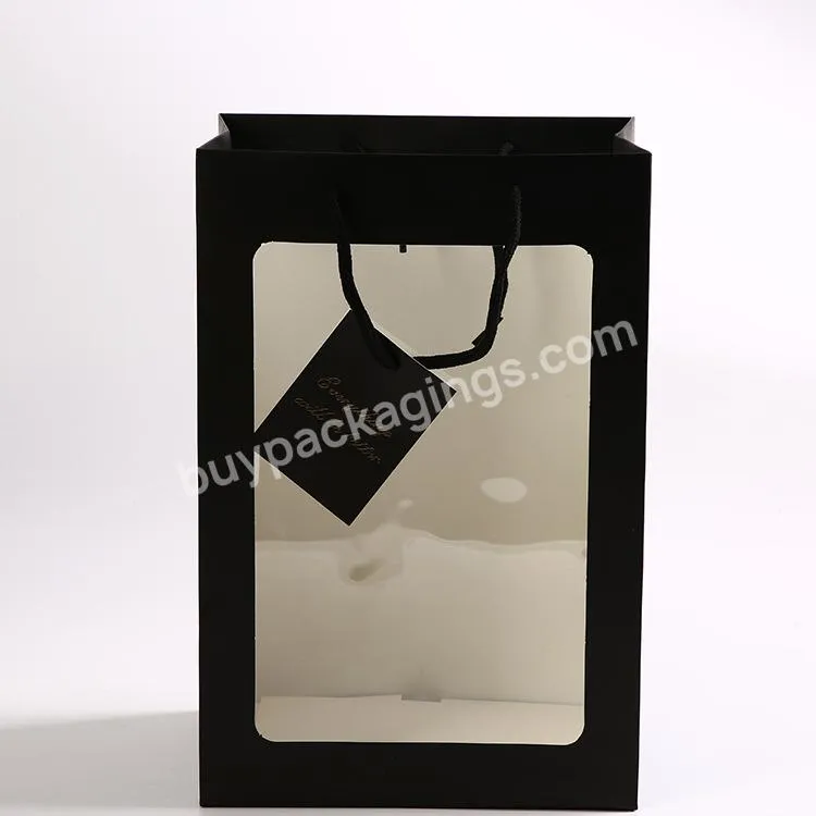 Custom Eco Friendly Transparent Cardboard Craft Bouquet Paper Gift Packaging Bags With Handle