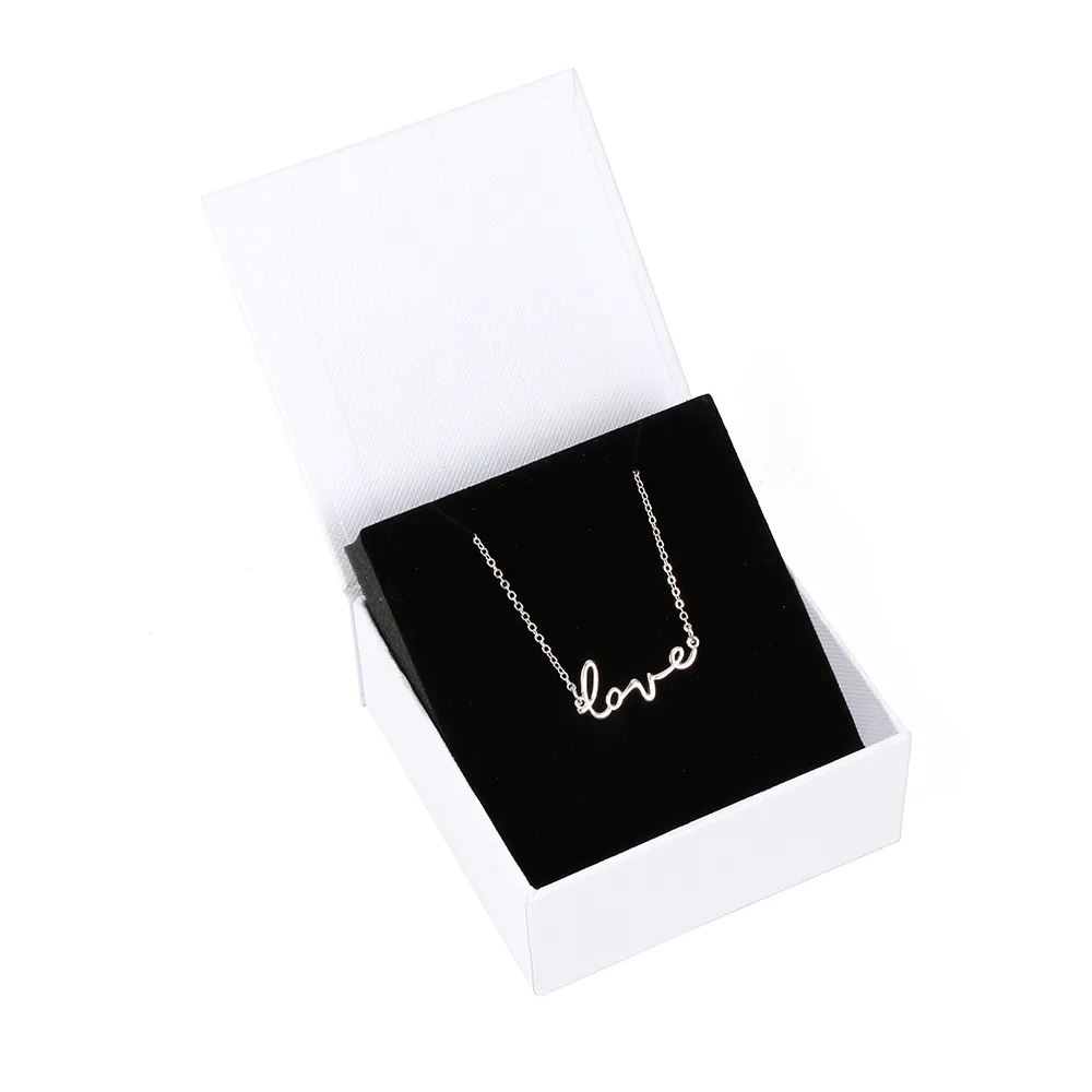 Custom embossed logo jewelry paper packaging box white textured magnet necklace boxes