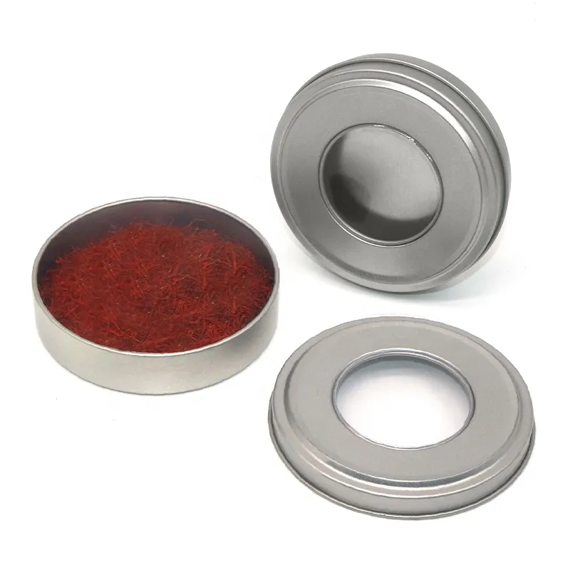 Custom Empty Saffron Aluminum Metal Tin Can Box Package Round Safran 1g 2g 3g 5g 10g Saffron Threads Tin Packaging