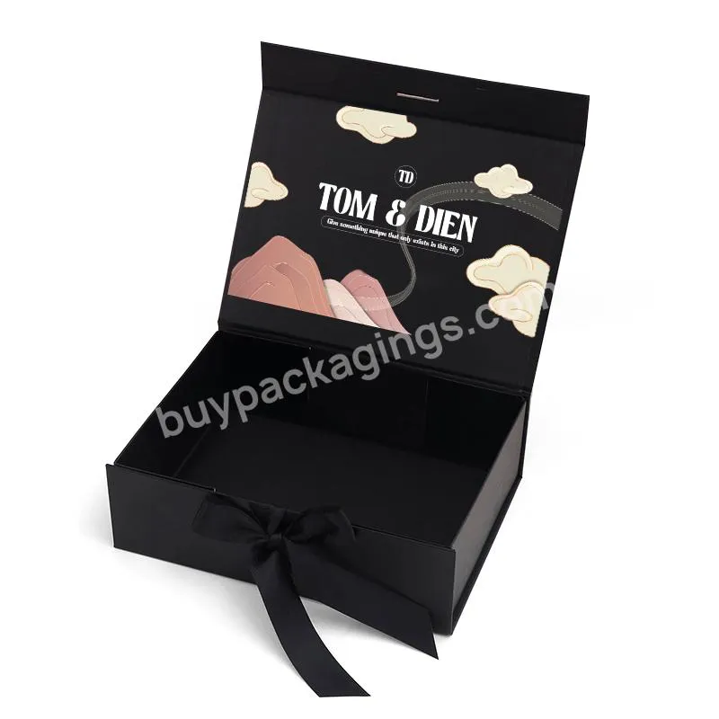 Custom Factory Magnetic Closure Folding Paper Gift Boxes Packaging Box With Ribbon