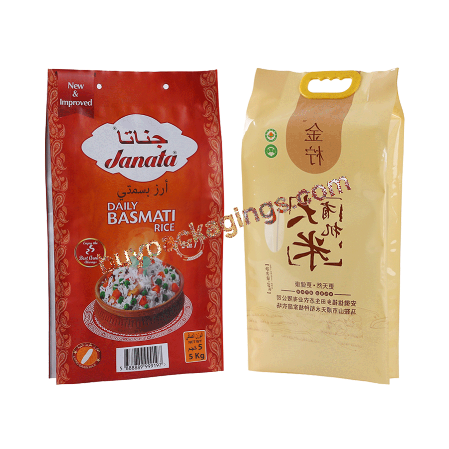 Custom Food Grade 10kg 15kg 25kg Rice Foil Paper Plastic Zipper Flour Bag With Handle