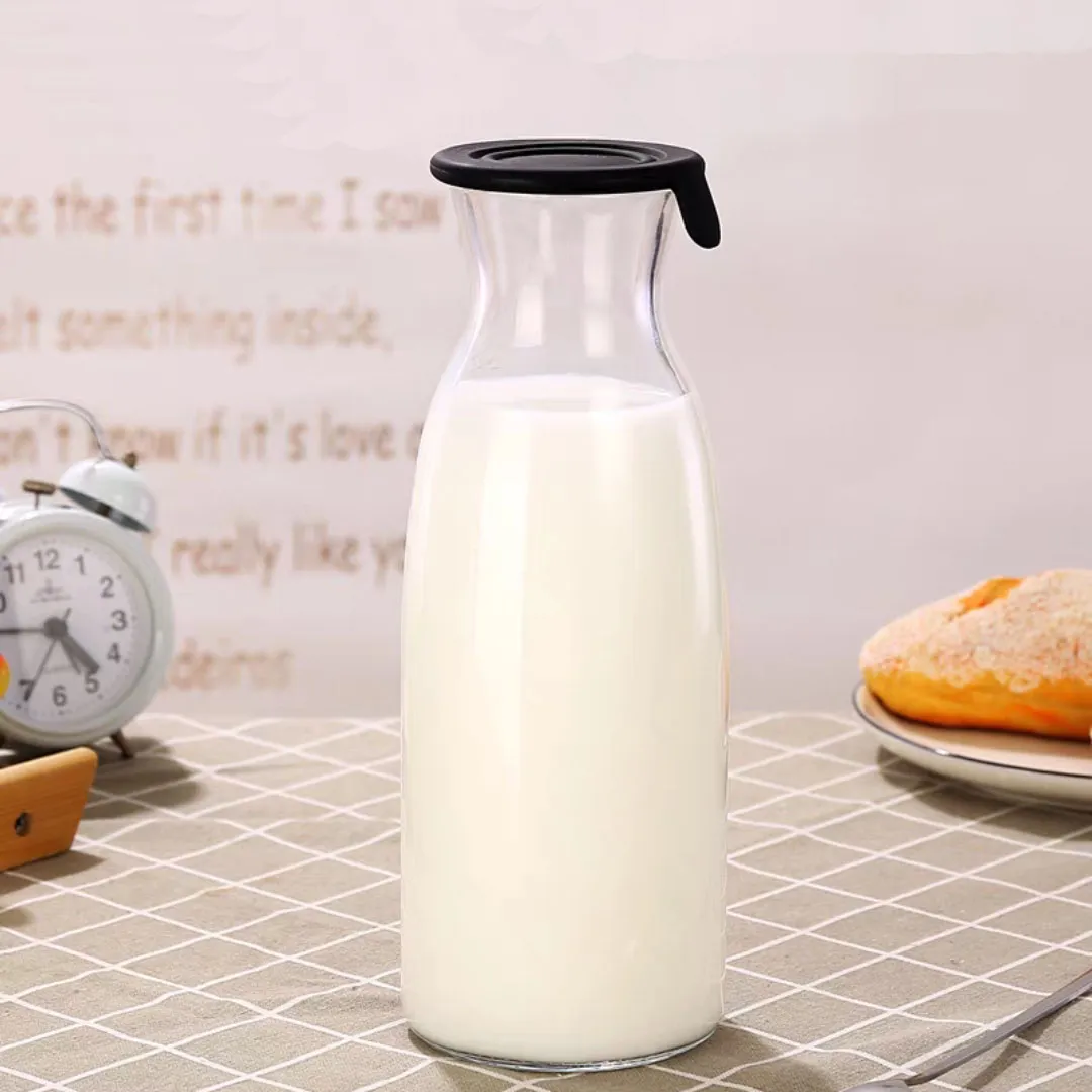 Custom Food Grade Round Juice Milk Drink Coconut Milk Bottle Glass With Rubber Sleeve Cap