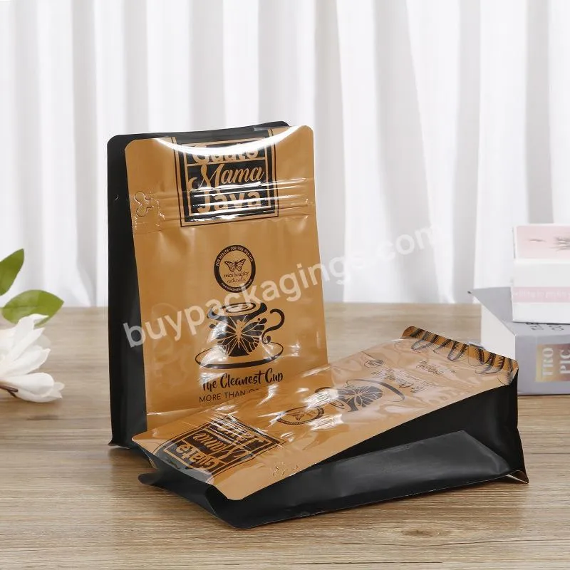 Custom Food Packaging Bag Square Bottom Box Pouch Flat Bottom Ziplock Pouch Bag For Coffee