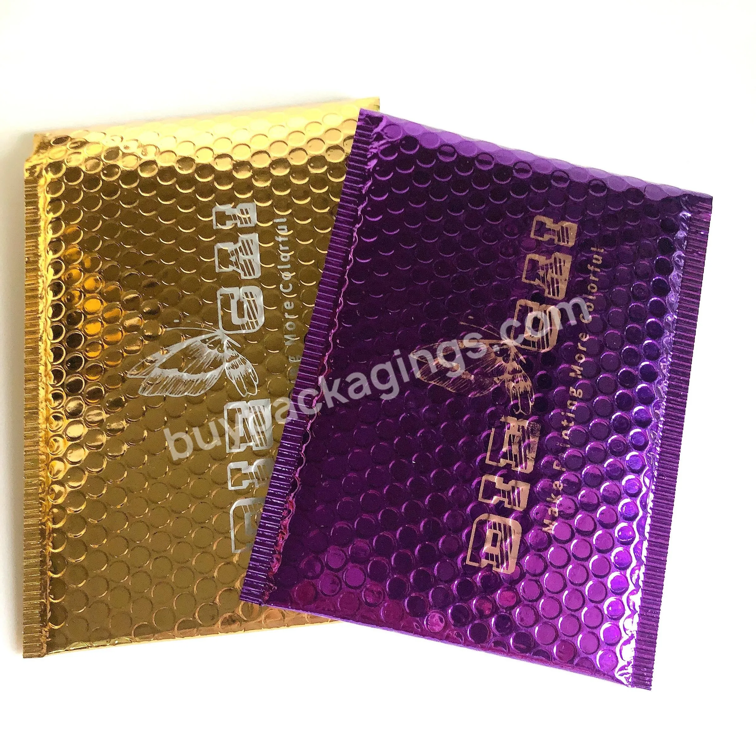 Custom Gold Mailing Bags Air Bubbles Envelopes Purple Bubble Metallic Bag Waterproof Poly Mailers