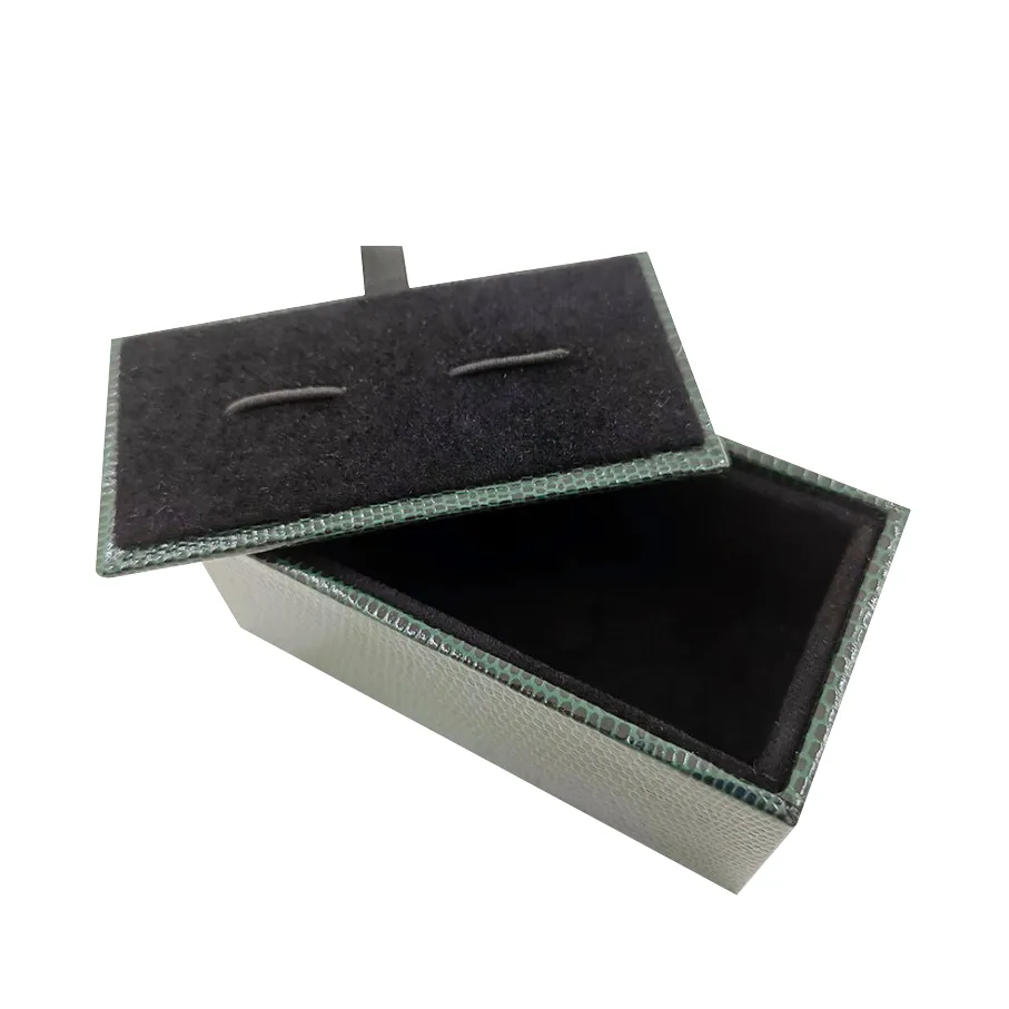 Custom Green PU Leather Cufflink And Tie Clip Box