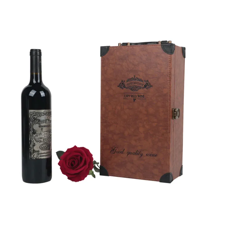 Custom handmade luxurious wooden leather wine gift box wine glass box