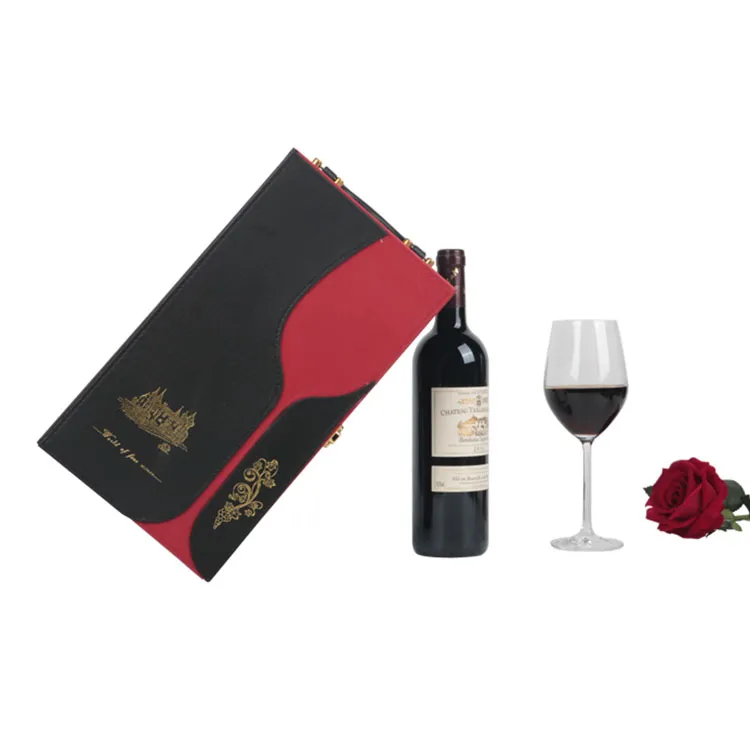 Custom  high-end PU leather wine boxes packing bottle packaging gift box with handle